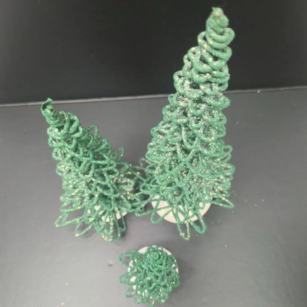 Vintage Dept 56 Village Frosted Zig-zag Trees Set of 3 Retired Green 5250-7 star - Picture 6 of 9